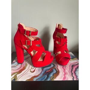 Red soft high heels 5” heel fits size 7